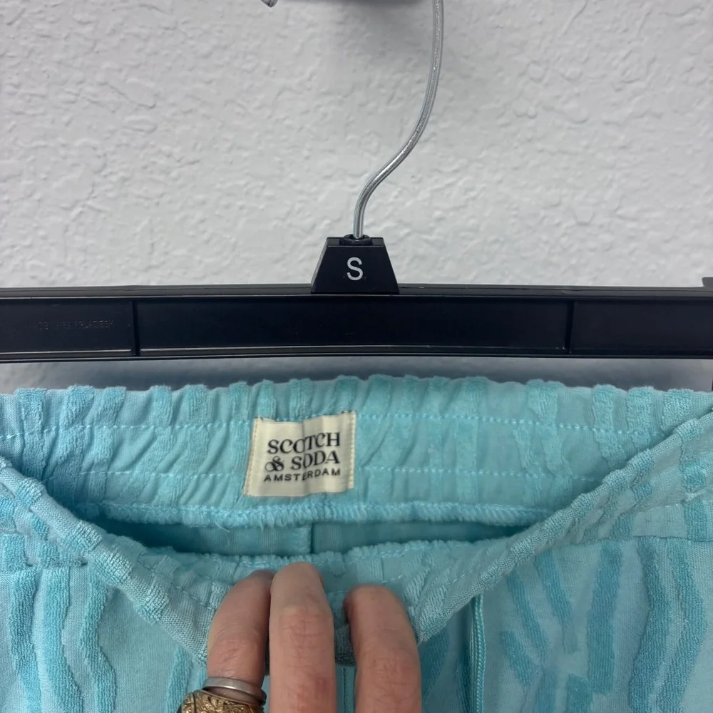NWT SCOTCH AND SODA Men’s Sml Terry Jacquard 7” Ins lounge Trunks in Sea Blue